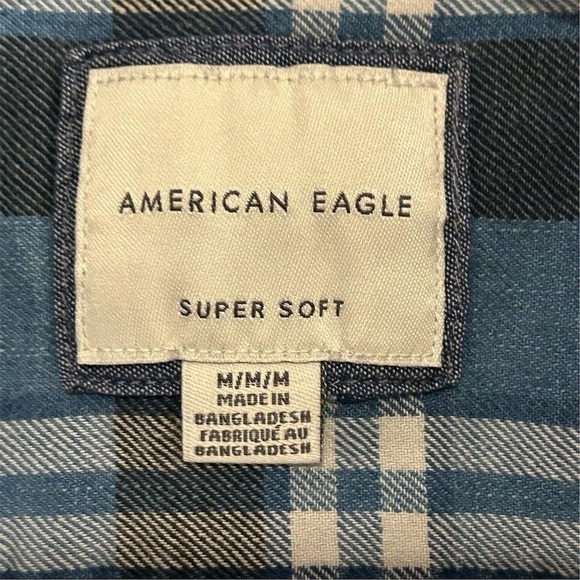 American Eagle Men's M Blue Plaid Super Soft Flannel Button-Up Shirt Long Sleeve - Picture 5 of 8
